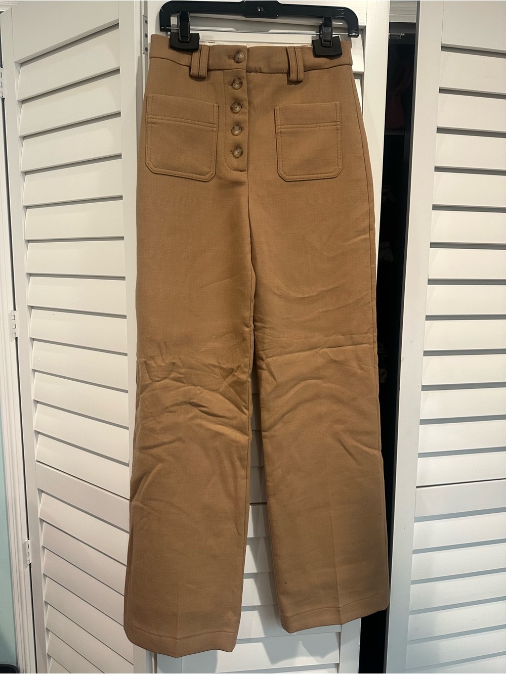 Sezane Wide-Leg High-Waist Pants in Camel Brown